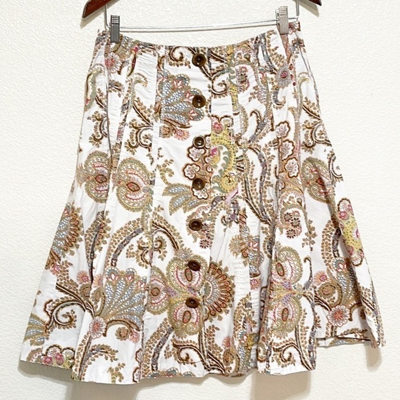 CAbi A Line Button Paisley Panel 100% Cotton Skirt Size 8 - Picture 1 of 11
